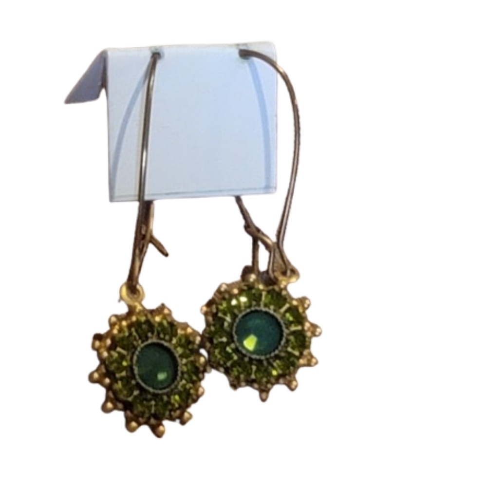 Fancy stone Sunburst Cluster Crystal Drop Earrings Emerald flower